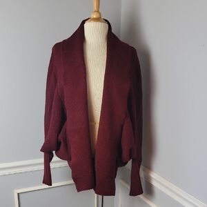 GRECERELLE Maroon Cocoon Boho Casual Oversize Open Drape Knit Cardigan Sweater M